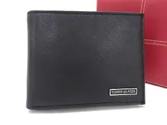 ■美品■ TOMMY HILFIGER トミーヒルフィガー レザー 二つ折り 財布 ウォレット 札入れ メンズ レディース ブラック系 FS9927
