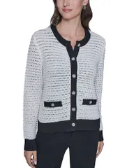カール ラガーフェルド レディース アウター ニット・セーター カーディガン KARLAGERFELD PARIS Textured Cardigan Soft White Black ホワイトのサムネイル