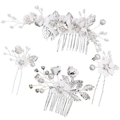 新品 ヘアアクセサリー 髪飾り コーム Uピン ウェディング 卒業式 和装 (シルバー)