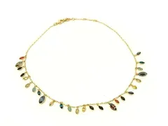 ■美品■ SWAROVSKI スワロフスキー マーキス型 ラインストーン ネックレス アクセサリー ゴールド系×マルチカラー BS3685