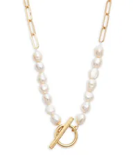 アクア レディース アクセサリー ネックレス・チョーカー・ペンダントトップ レース AQUA Imitation Pearl Paperclip Link Toggle Necklace 15 Exclusive GoldWhite ホワイト