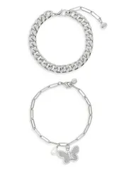 エティカ レディース アクセサリー ブレスレット・バングル・アンクレット Ettika Butterfly Charm Chain Bracelet Set of 2 Silver シルバーのサムネイル
