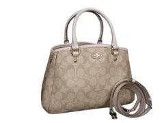 COACH コーチ ハンドバッグ シグネチャー F34605 ベージュ アイボリー PVC×レザー レディース 2WAY 美品