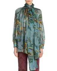 エトロ レディース トップス シャツ プリント シルク ブラウス Etro Silk Printed Scarf Neck Blouse Light Blue Print ブルー