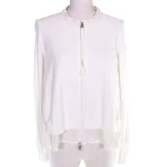 極美品△MONCLER モンクレール 10939485800 MAGLIA TRICOT CARDIGAN ロゴワッペン 異素材ドッキング ジップアップ ノーカラージャケット オフホワイト S レディースのサムネイル