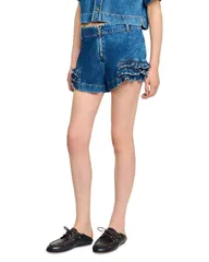サンドロ レディース ボトムス ハーフパンツ・ショーツ フリル ショートパンツ デニム Sandro Ruffled Denim Shorts Blue Jean ブルー