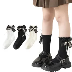 新品 [Measuttie] 発表会 靴下 女の子 キッズ フォーマルソックス クルー丈 秋冬 可愛いリボン 結婚式 演奏会 卒業式 入学式 卒園式 3足セット