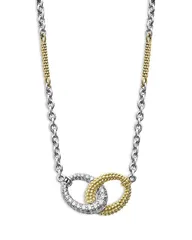 ラゴス レディース アクセサリー ネックレス・チョーカー・ペンダントトップ レース LAGOS 18K Yellow Gold Sterling Silver Caviar Lux Diamond Interlocking Circle Pendant Nec