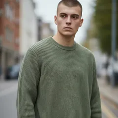 【USED/古着】L.L.Bean コットン ニット アメカジ 長袖 カーキ（XXLサイズ）