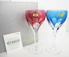 未使用 保管品 NORITAKE ノリタケ クリスタルグラス ペア 切子 ワイングラス 赤 青 箱付 高さ約18.8cm 日005-0317-5