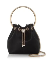 ジミーチュー レディース バッグ ハンドバッグ サテン Jimmy Choo Bon Bon Satin Top Handle Bag BlackLight Gold ブラック