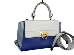 Salvatore Ferragamo フェラガモ ハンドバッグ ガンチーニ ソフィア FZ21 E530 ブルー ホワイト レザー レディース 2WAY ゴールド金具