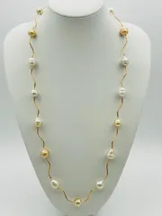 南洋 白蝶 ステーション ネックレス マルチ カラー SV クリップクラスプ シルバー 金メッキ 10.0-13.0mm 80cm