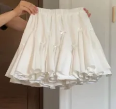 リボン付き ホワイト バルーンスカート レディース 夏 Aライン ハイウエスト プリンセス風 ミニスカート bu1