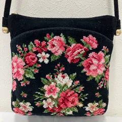 815　FEILER　フェイラー　ショルダーバッグ　ブラック　黒　花柄　フラワー　バラ　薔薇　ローズ　レディース　小さめ　ミニ　シュニール織り　シンプル　きれいめ　上品　エレガント