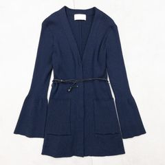 Mame Kurogouchi マメクロゴウチ カーディガン リブニット 袖フレア ベルト ウール ナイロン ネイビー 日本製レディース 2 b00708
