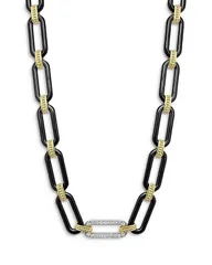 ラゴス レディース アクセサリー ネックレス・チョーカー・ペンダントトップ レース LAGOS 18K Yellow White Gold Signature Caviar Diamond Black Ceramic Station Link Necklace