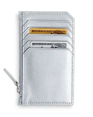ロイス レディース アクセサリー 財布 レザー ROYCE New York Leather Zipper Credit Card Case Silver シルバー