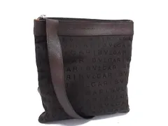 BVLGARI ブルガリ ショルダーバッグ ロゴマニア ブラウン キャンバス レザー レディース シルバー金具 美品