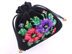 FEILER フェイラー 花柄 巾着 ポーチ 黒 ■■ レディース