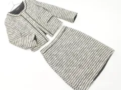 INDIVI インディヴィ ツイード ノーカラー セットアップ ジャケット スカート スーツ size上38下40/白ｘ黒 ■◇ レディース