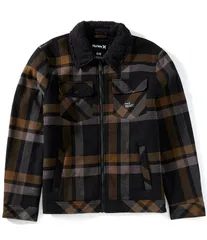 ハーレー メンズ アウター ジャケット・ブルゾン ジャケット Hurley Nathan Long Sleeve Plaid Flannel Trucker Jacket Black ブラックのサムネイル