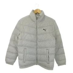 プーマ PUMA ダウンジャケット 上着 M 白 ホワイト 黒 ブラック チェック柄 スタンドカラー 長袖 /AO13 ■ECA002