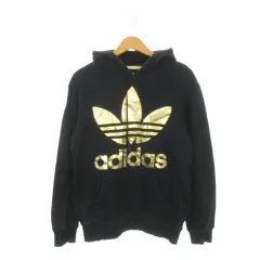 アディダスオリジナルス adidas originals プルパーカー トレフォイル S 黒 ブラック ゴールドカラー 長袖 フード付き ロゴプリント /AH37 ■ECA002