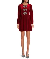 シュガーリップス レディース トップス ワンピース クルーネック ミニワンピース ミニ ベルベット Sugarlips Glow Bow Velvet Crew Neck Long Sleeve Mini Dress Red レッド