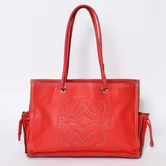 極美品 LOEWE ロエベ アナグラム レタリング トートバッグ ハンドバッグ 290510 ホワイトステッチ レザー レッド シルバー金具 中古 4b013237