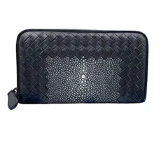 BOTTEGA VENETA ボッテガヴェネタ 財布 イントレチャート ブラック スティングレイ×ラムスキン ユニセックス ラウンドファスナー長財布 美品