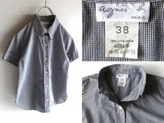 希少 90s-00sビンテージ agnes b. アニエスべー コットン マイクロチェック柄 半袖 BDシャツ ブラウス 38 ブラック ホワイトのサムネイル