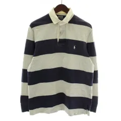 ポロ バイ ラルフローレン Polo by Ralph Lauren ポロシャツ 長袖 ボーダー ロゴ 刺繍 M グレー 紺 ネイビー /XZ ■GY99