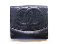 シャネル ココマーク コンパクト財布 ウォレット ■ キャビアスキン×ブラック系 ヴィンテージ 4番台 レディース CHANEL□8C