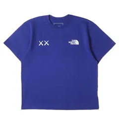 【美品】THE NORTH FACE ザ ノースフェイス Tシャツ ブルー 青 サイズ:L | 22SS 日本未発売 ×KAWS ロゴ刺繍 クルーネック Tシャツ S/S Tee | コラボ 半袖 トップス【メンズ】【中古】