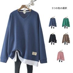 パーカー レディース スウェット トップス 重ね着風 トレーナー ジャージ チュニック 長袖 レイヤード風 プルオーバー フェイクレイヤード カジュアル スキッパー 体系カバー ゆったり レディmin#