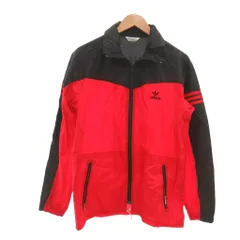 アディダス adidas デサント期 80s ヴィンテージ ナイロンジャケット L 赤 レッド 黒 ブラック トレフォイル /TZ ■GY66