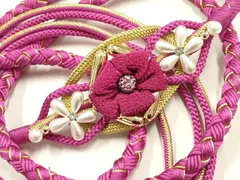 平和屋着物●和装小物　振袖用帯締め　装飾　つまみ細工　パール　ラインストーン　金糸　切り房　逸品　未使用　AABF4063ay