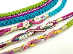 平和屋着物▼和装小物　帯締め３本セット　振袖用　飾り付き　パール　花　ターコイズブルー　青丹色　紫　金糸　逸品　CABD8586ju