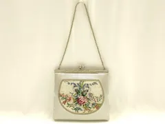 平和屋着物▼和装小物　和装バッグ　ハンドバッグ　プチポワン刺繍　ビーズ　花柄　逸品　AABG0726ay