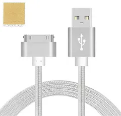 【特価セール】F.Wave アルミ製 Dock ナイロンケーブル 約1.4M 急速充電&データ転送 Dockケーブル 高耐久ナイロンケーブル シルバー 30ピン USB Silver 高速充電・通信用 USBtoDock銀色 (1.4M)