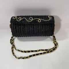 ★ 希少 LUMY はしもと ルミーハシモト 皇室御用達  ビーズバッグ パーティーバッグ フォーマル ブラック ゴールドチェーン 現状品