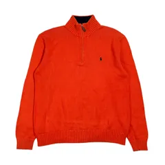 90s Polo by Ralph Lauren ラルフローレン ハーフジップ コットン プルオーバー ニット セーター M/オレンジ系 メンズ ビンテージ