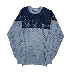 80s 90s イタリア製 SINA COVA シナコバ ノルディック柄 総柄 ウール ニット セーター 42/ブルー系 メンズ ビンテージのサムネイル