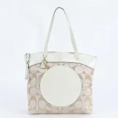 美品 コーチ シグネチャー キャンバス ラウラ レザー トート バッグ 肩掛け ショルダー ハンド ベージュ A4 レディース REE DP43-7【中古】