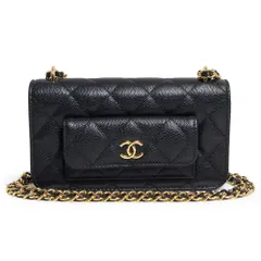 シャネル AP3465 ココマーク マトラッセ キャビアスキン ブラック チェーンウォレット 2Way 斜め掛け ショルダーバッグ 財布 レザー ゴールド金具 CHANEL（美品）
