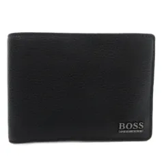 ヒューゴボス HUGO BOSS 二つ折り財布 コンパクトウォレット ロゴ レザー 黒 ブラック /GVのサムネイル