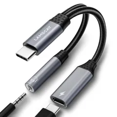 【特価商品】2in1 タイプC イヤホン 変換アダプタ PD 60W急速充電 USB-C イヤホンジャック 二股ケーブル 充電しながらイヤホン 通話 音量調節 ポータブル iPad pro Google Pixel Xperia Samsung Galaxyな