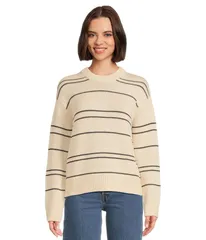 ヴィンス レディース アウター ニット・セーター クルーネック Vince Variegated Stripe Crew Neck Oat ShellNavy ネイビーのサムネイル