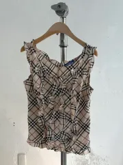 BURBERRY バーバリー ブルーレーベル ノヴァチェック シャーリング スリーブレス トップス